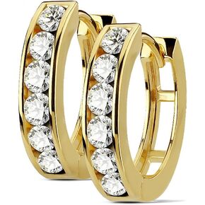 Pair of Surgical Steel/14k Gold Plated/Rose Gold Plated CZ Lined Huggie Hoop Earrings (Choose Style)