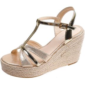 MAKEGSI Women's Graceful Wedge Heel Sandals Open Toe T-strap Heels