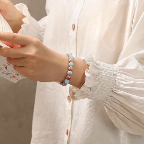 Handmade Stretch Protection Bracelet for Women Men, 8MM(0.31") Natural Polished Beads Healing Crystals Quartz, Unisex Yoga Beaded Stone Bracelets for Gifts in Saudi Arabia