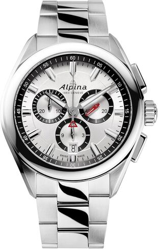 فستان Alpina للرجال من الفولاذ المقاوم للصدأ، كوارتز كرونوغراف سويسري، كريستال ياقوتي، 42 ملم in Saudi Arabia