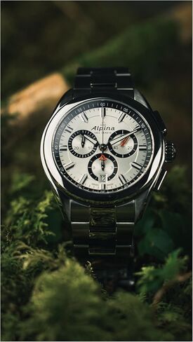 فستان Alpina للرجال من الفولاذ المقاوم للصدأ، كوارتز كرونوغراف سويسري، كريستال ياقوتي، 42 ملم in Saudi Arabia