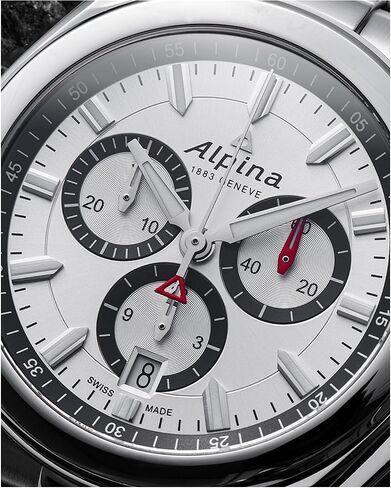 فستان Alpina للرجال من الفولاذ المقاوم للصدأ، كوارتز كرونوغراف سويسري، كريستال ياقوتي، 42 ملم in Saudi Arabia