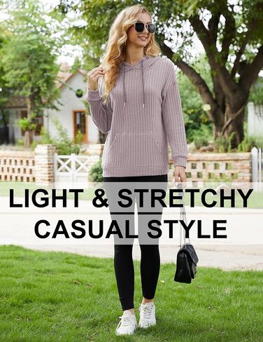 هوديس نسائي ناعم 2023 سويت شيرت منسوج مضلع قابل للتمدد وأكمام طويلة بلوفر أنيق مع جيوب in Kuwait