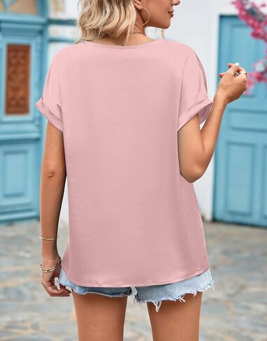Satin Blouses for Women Guipure Lace Deep V Neck Shirts Short Cap Sleeve Summer Tops 2023 in Saudi Arabia