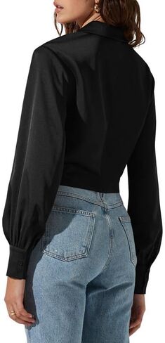 Women's Elegant Satin Wrap Crop Tops Long Sleeve Silk Shirt with Half Zipper in Kuwait