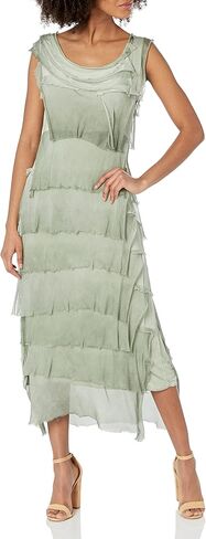 M Made in Italy Women's Frayed Silk Ruffle-Layered Maxi Dress in Kuwait