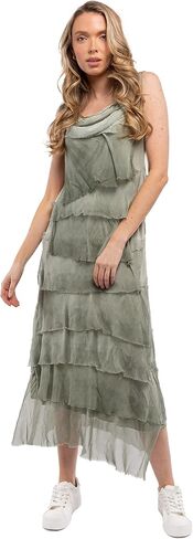 M Made in Italy Women's Frayed Silk Ruffle-Layered Maxi Dress in Kuwait