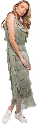 M Made in Italy Women's Frayed Silk Ruffle-Layered Maxi Dress in Kuwait