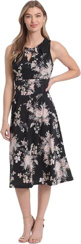 London Times Women's Printed Sleeveless Versatile Empire A-line Keyhole Neckline Midi Dress in Kuwait
