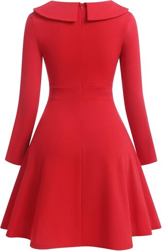 Women Vintage Polka Dot 1950s Audrey Retro Rockabilly Prom Dress 50s Long Sleeve Patchwork Cocktail Party Swing Dress in Kuwait