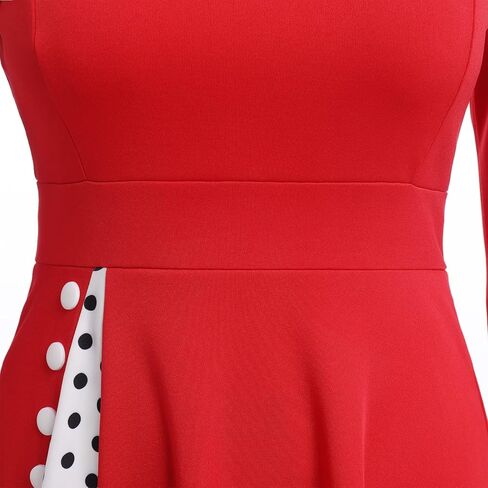 Women Vintage Polka Dot 1950s Audrey Retro Rockabilly Prom Dress 50s Long Sleeve Patchwork Cocktail Party Swing Dress in Kuwait