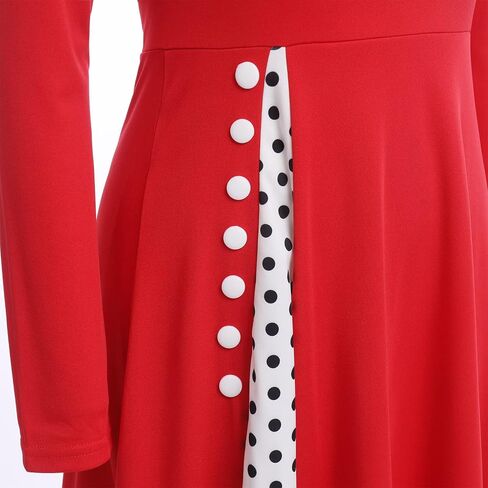 Women Vintage Polka Dot 1950s Audrey Retro Rockabilly Prom Dress 50s Long Sleeve Patchwork Cocktail Party Swing Dress in Kuwait