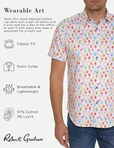 Robert Graham Men Mixer Short Sleeve Button Down Shirt, Multi, Large in Saudi Arabia