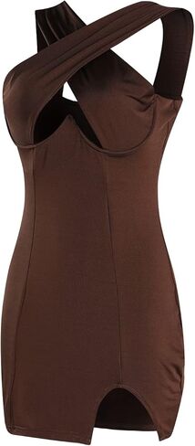 فستان نسائي متقاطع ومقطع مثير بدون أكمام، فستان ضيق للحفلات والنوادي in Kuwait