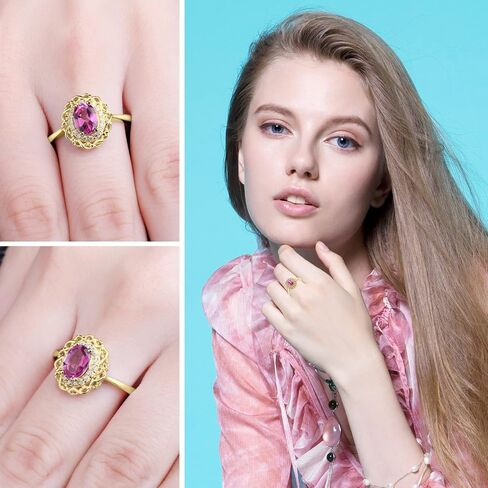 JewelryPalace Infinity Knot 1ct Genuine Pink Topaz Halo Rings for Her, 14K White Yellow Rose Gold Plated 925 Sterling Silver Promise Ring for Women, Natural Gemstone Jewelry Sets Rings in Saudi Arabia