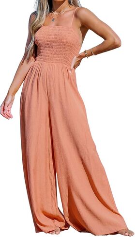 CUPSHE Women's Smocked Wide Leg Jumpsuit Spaghetti Straps Romper Sleeveless Tube Neck Outfit in Saudi Arabia