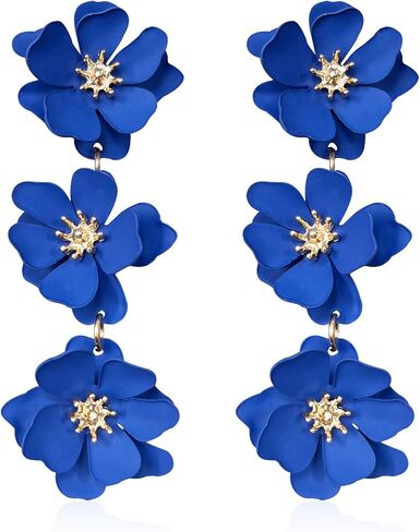 White Bohemian Daisy Flower Matte Floral Petal Drop Dangle Earrings 3 Layered Tiered Long for Women Girls Chic Boho Tropical Wedding Jewelry in Saudi Arabia