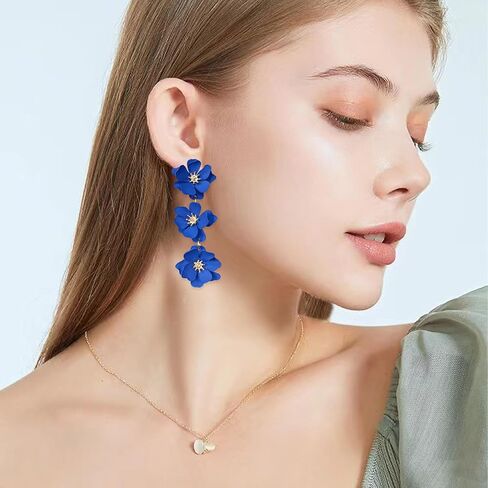 White Bohemian Daisy Flower Matte Floral Petal Drop Dangle Earrings 3 Layered Tiered Long for Women Girls Chic Boho Tropical Wedding Jewelry in Saudi Arabia