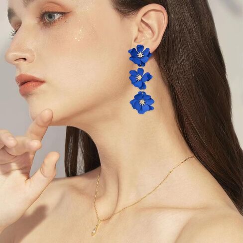 White Bohemian Daisy Flower Matte Floral Petal Drop Dangle Earrings 3 Layered Tiered Long for Women Girls Chic Boho Tropical Wedding Jewelry in Saudi Arabia