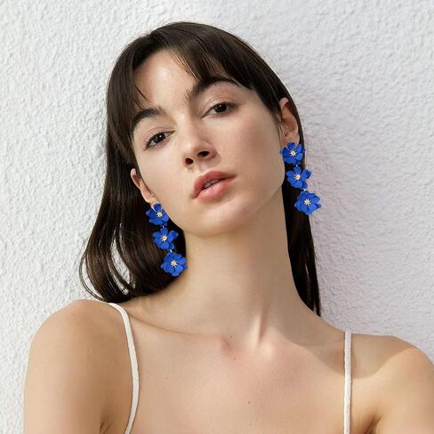 White Bohemian Daisy Flower Matte Floral Petal Drop Dangle Earrings 3 Layered Tiered Long for Women Girls Chic Boho Tropical Wedding Jewelry in Saudi Arabia