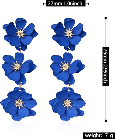 White Bohemian Daisy Flower Matte Floral Petal Drop Dangle Earrings 3 Layered Tiered Long for Women Girls Chic Boho Tropical Wedding Jewelry in Saudi Arabia