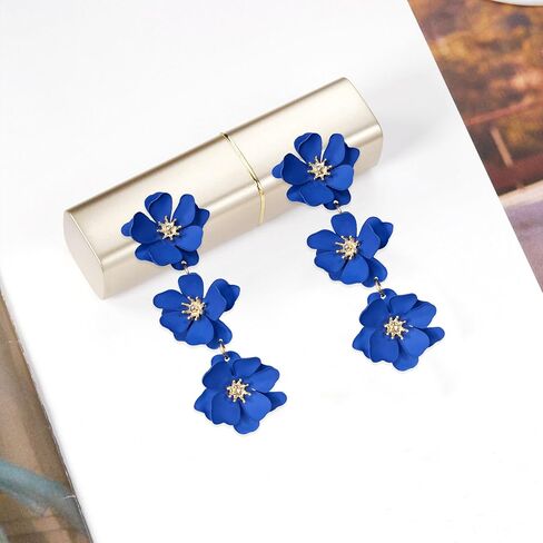 White Bohemian Daisy Flower Matte Floral Petal Drop Dangle Earrings 3 Layered Tiered Long for Women Girls Chic Boho Tropical Wedding Jewelry in Saudi Arabia