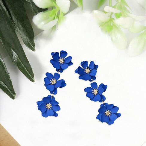 White Bohemian Daisy Flower Matte Floral Petal Drop Dangle Earrings 3 Layered Tiered Long for Women Girls Chic Boho Tropical Wedding Jewelry in Saudi Arabia
