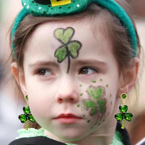 St Patricks Day Earrings Sparky Green Four Leaf Hat Shamrock Danlge Earrings for Women Girls Irish Holiday Gift in Saudi Arabia