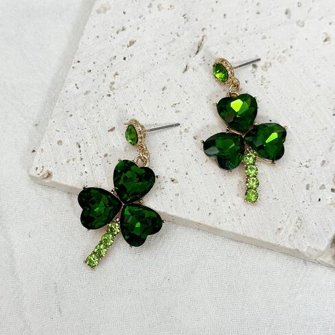 St Patricks Day Earrings Sparky Green Four Leaf Hat Shamrock Danlge Earrings for Women Girls Irish Holiday Gift in Saudi Arabia