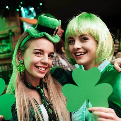 St Patricks Day Earrings Sparky Green Four Leaf Hat Shamrock Danlge Earrings for Women Girls Irish Holiday Gift in Saudi Arabia