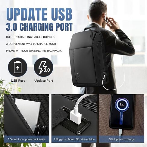 تفرو آند سيل شنطة ظهر للاب توب مقاس 15.6 انش للرجال مع منفذ شحن USB، شنطة ظهر مقاومة للماء، اسود، حقائب ظهر للسفر, أسود in Saudi Arabia
