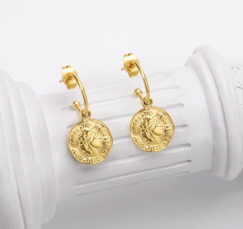 أقراط TUUAOW الذهبية للنساء العصرية، أقراط الملكة الرجعية خفيفة الوزن مطلية بالذهب عيار 18 قيراط | أقراط حلقية ذهبية مكتنزة هدية للبنات in Kuwait