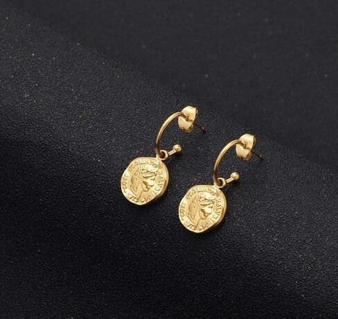 أقراط TUUAOW الذهبية للنساء العصرية، أقراط الملكة الرجعية خفيفة الوزن مطلية بالذهب عيار 18 قيراط | أقراط حلقية ذهبية مكتنزة هدية للبنات in Kuwait