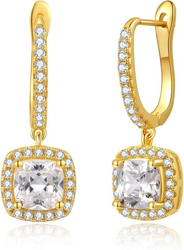 ToHeart Gold Rectangle Hoop Dangle Earrings Cubic Zirconia Earrings Lightweight Gold Huggie Hoop Earrings Gifts Bff Birthday in Saudi Arabia