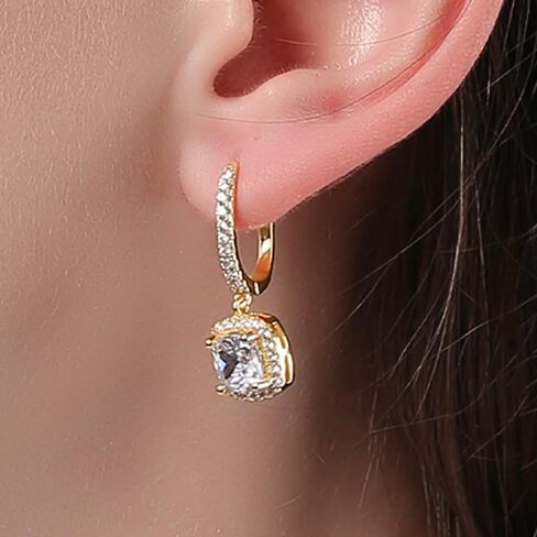 ToHeart Gold Rectangle Hoop Dangle Earrings Cubic Zirconia Earrings Lightweight Gold Huggie Hoop Earrings Gifts Bff Birthday in Saudi Arabia