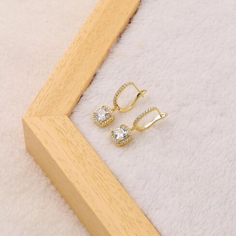 ToHeart Gold Rectangle Hoop Dangle Earrings Cubic Zirconia Earrings Lightweight Gold Huggie Hoop Earrings Gifts Bff Birthday in Saudi Arabia