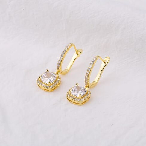 ToHeart Gold Rectangle Hoop Dangle Earrings Cubic Zirconia Earrings Lightweight Gold Huggie Hoop Earrings Gifts Bff Birthday in Saudi Arabia