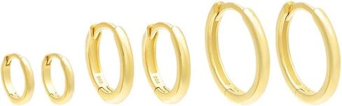 ADINA EDEN 14K Gold Plated Hoop Earrings For Women, Solid Huggie Gold Earrings Combo Set For Women in Kuwait