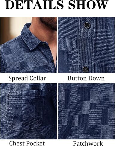 Runcati Mens Denim Shirts Short Sleeve Patchwork Button Down Casual Hippie Summer Jean Shirt in Saudi Arabia