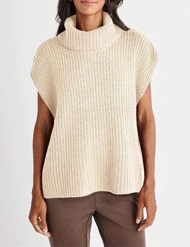 سترة نسائية من Fiona Jolin بأكمام قصيرة سترة متماسكة بدون أكمام كاجوال ورقبة على شكل طائر سترة صوفية تانك القمم in Kuwait