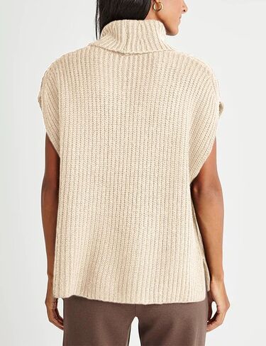 سترة نسائية من Fiona Jolin بأكمام قصيرة سترة متماسكة بدون أكمام كاجوال ورقبة على شكل طائر سترة صوفية تانك القمم in Kuwait