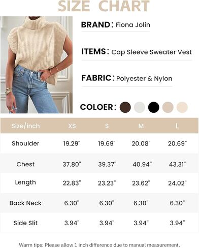 سترة نسائية من Fiona Jolin بأكمام قصيرة سترة متماسكة بدون أكمام كاجوال ورقبة على شكل طائر سترة صوفية تانك القمم in Kuwait