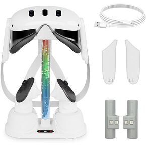 قاعدة شحن لـ Oculus/Meta Quest 3 - قاعدة شحن مغناطيسية مع ضوء LED - حامل عرض سماعة الرأس وحامل وحدة التحكم مع بطاريتين قابلتين لإعادة الشحن [يدعم حزام النخبة بالبطارية] in Kuwait