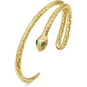 الذهب ثعبان أساور الاعوجاج الكفة الإسورة الثعابين مفتوحة قابل للتعديل الذهب الكفة للنساء الثعبان الحيوان الاعوجاج مع عيون خضراء ثعبان مجوهرات هدايا للرجال الفتيات in Kuwait