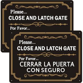 Clotide 2 Pack Please Close and Latch Gate Sign Bilingual English Spanish Keep Gate Closed Signs, 10" x 7" Rust Free Aluminum Metal Door Sign, UV Protected and Weatherproof, Durable Ink