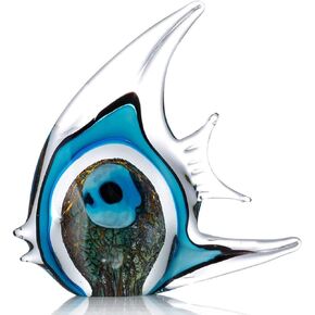 Blue Stripe Tropical Fish Glass Sculpture Home Tabletop Decoration, Christmas Birthday Gift