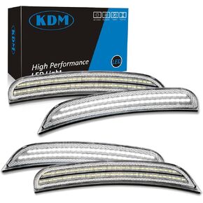 KDM Clear Lens LED Bumper Side Marker Reflectors Lights Dual Rows Bright White, Fit for 2015 2016 2017 2018 2019 2020 2021 2022 Chrysler 300,Front & Rear Fender Bumper Lamp Assembly,4Pcs Pack