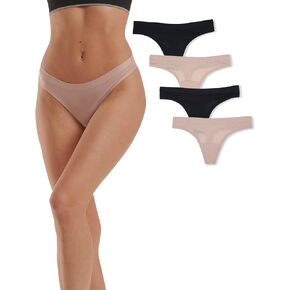 Women's Mesh Thong Panties | Breathable Fabric Underwear Mesh Thong for Women | 4-Pack