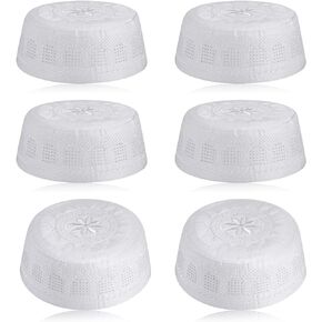 6 Pcs Eid Muslim Prayer Kufi Hat for Men Boys Prayer Headwear Cap Islamic Beanie Skull Cap Embroidery Kofia Topi