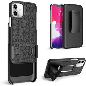 Compatible with iPhone 12 Mini(5.4"), Combo Shell & Holster Slim Shell Case for Men with Built-in Kickstand + Swivel Belt Clip Holster for Apple iPhone 12 Mini 5.4' 2020 ONLY, Black
